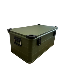caisse en aluminium peinte au style militaire vert kaki 